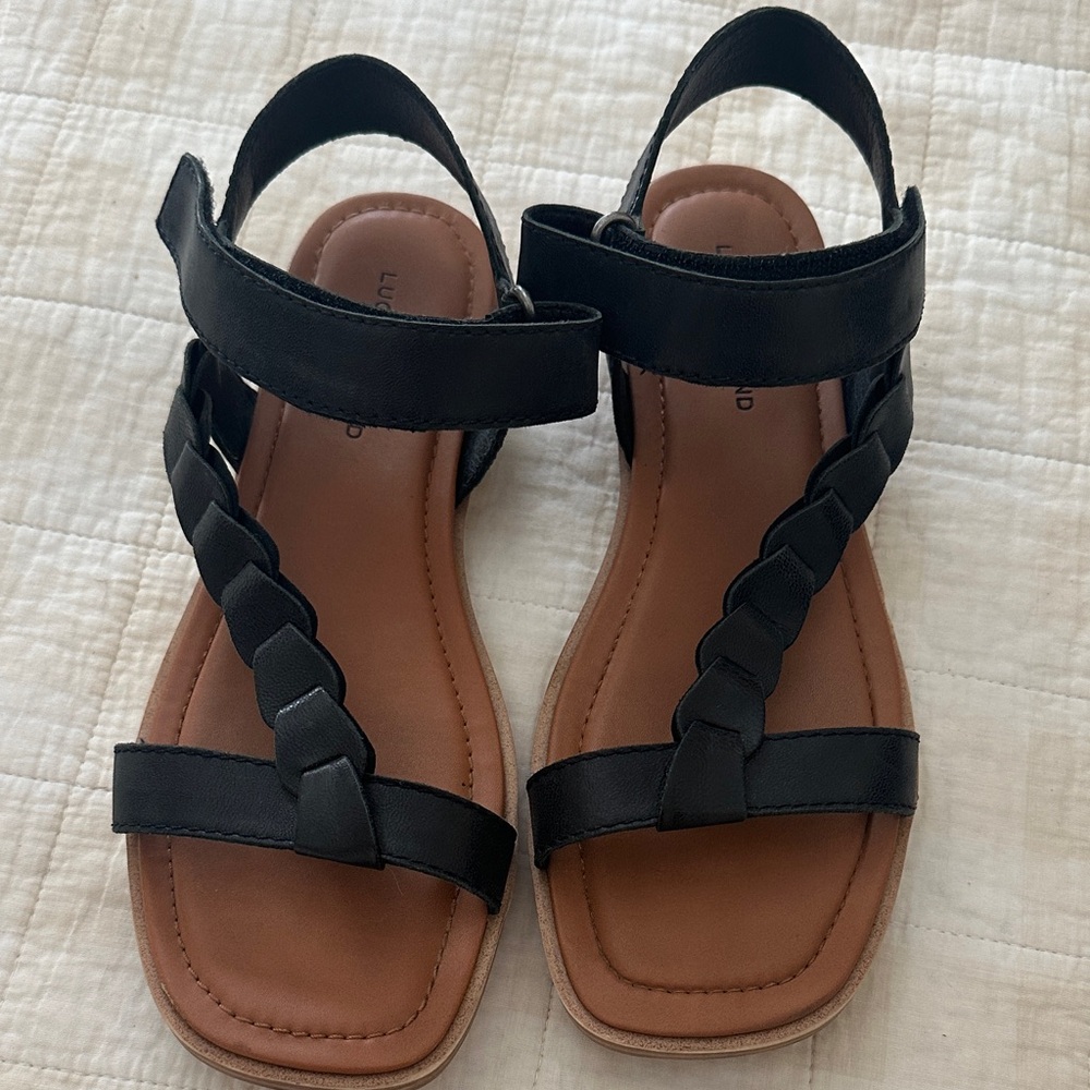 Lucky Brand Black Braided Leather Sandals